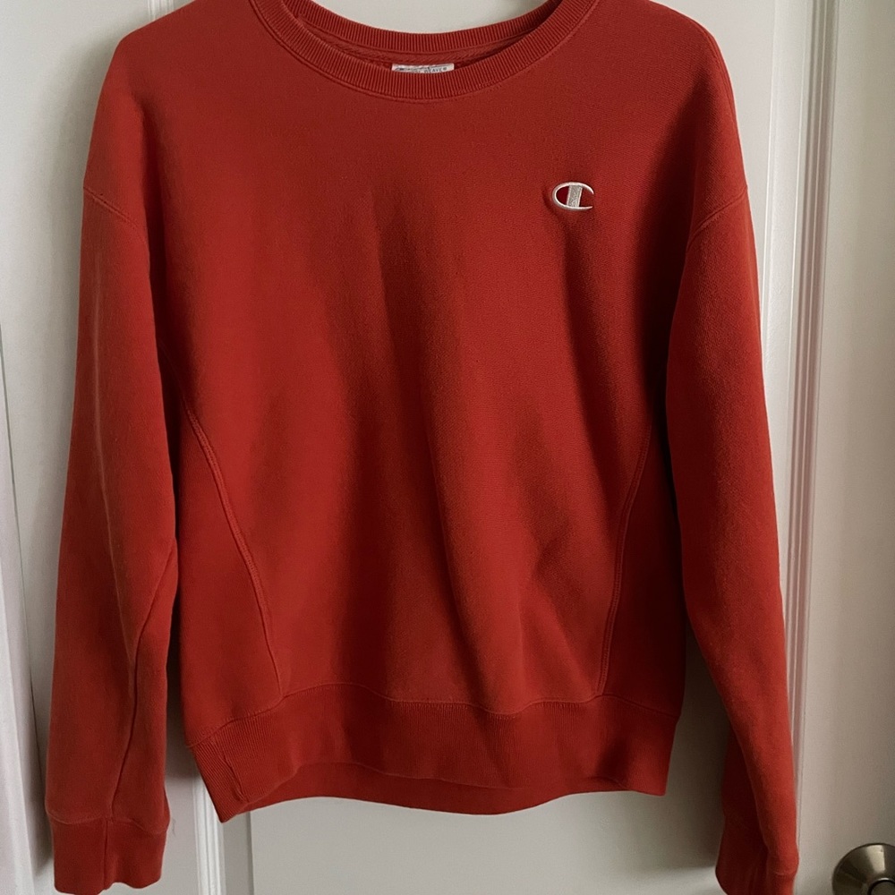 Orange Reverse Weave Champion Crewneck